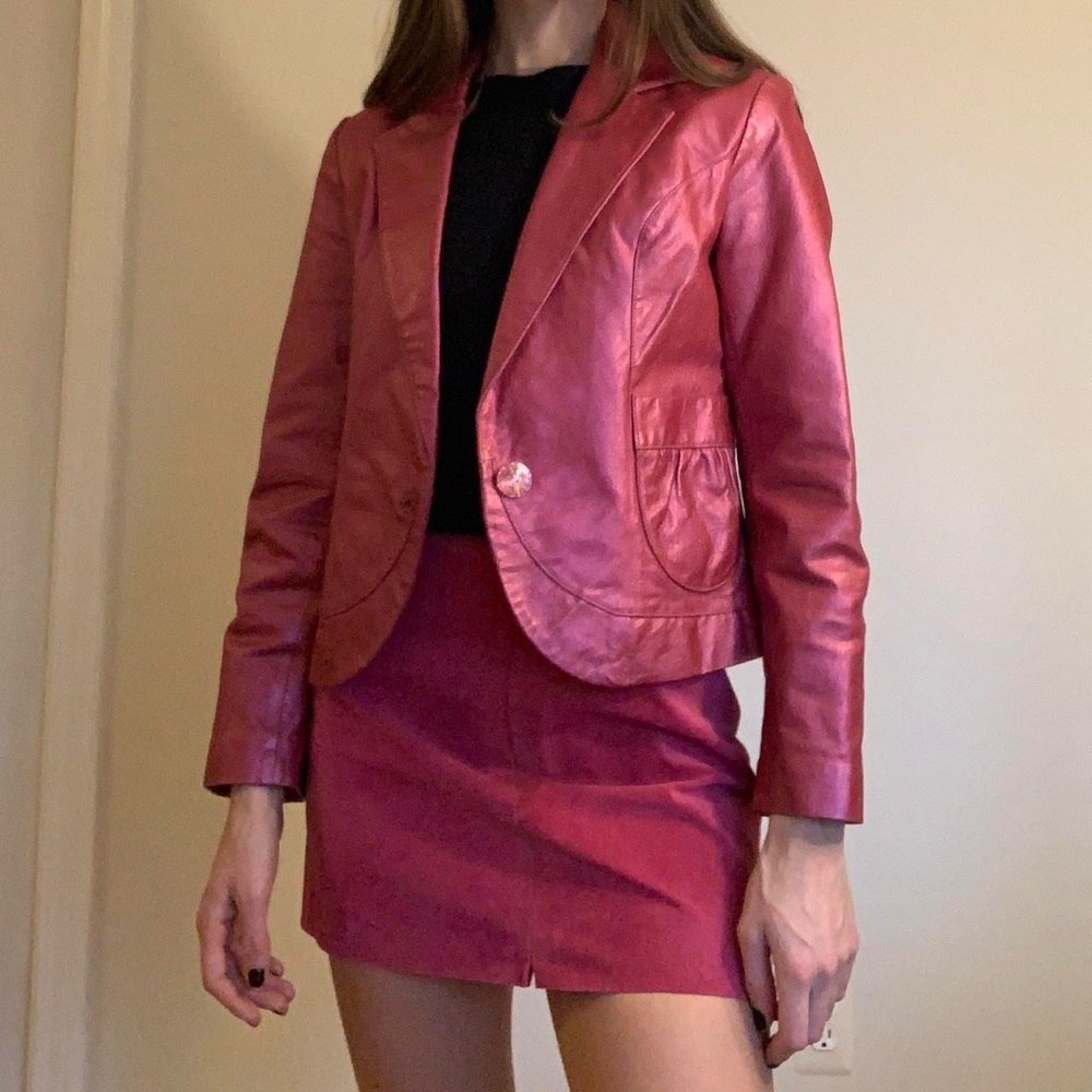 Hot Pink Shiny Leather Blazer